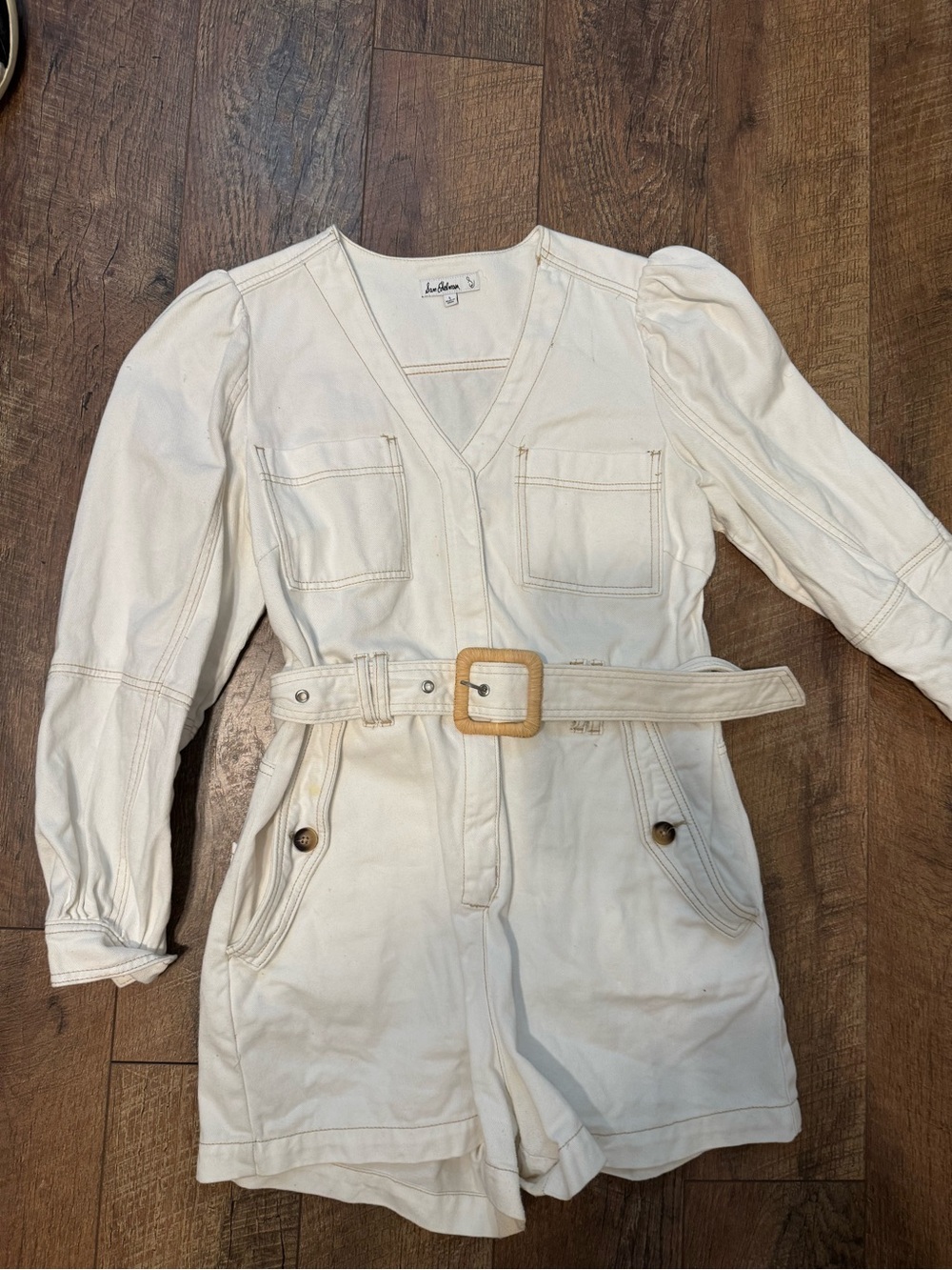 Sam Edelman Cream Belted V-Neck Romper